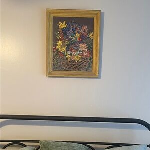 Floral Basket Wall Art with Wooden Frame